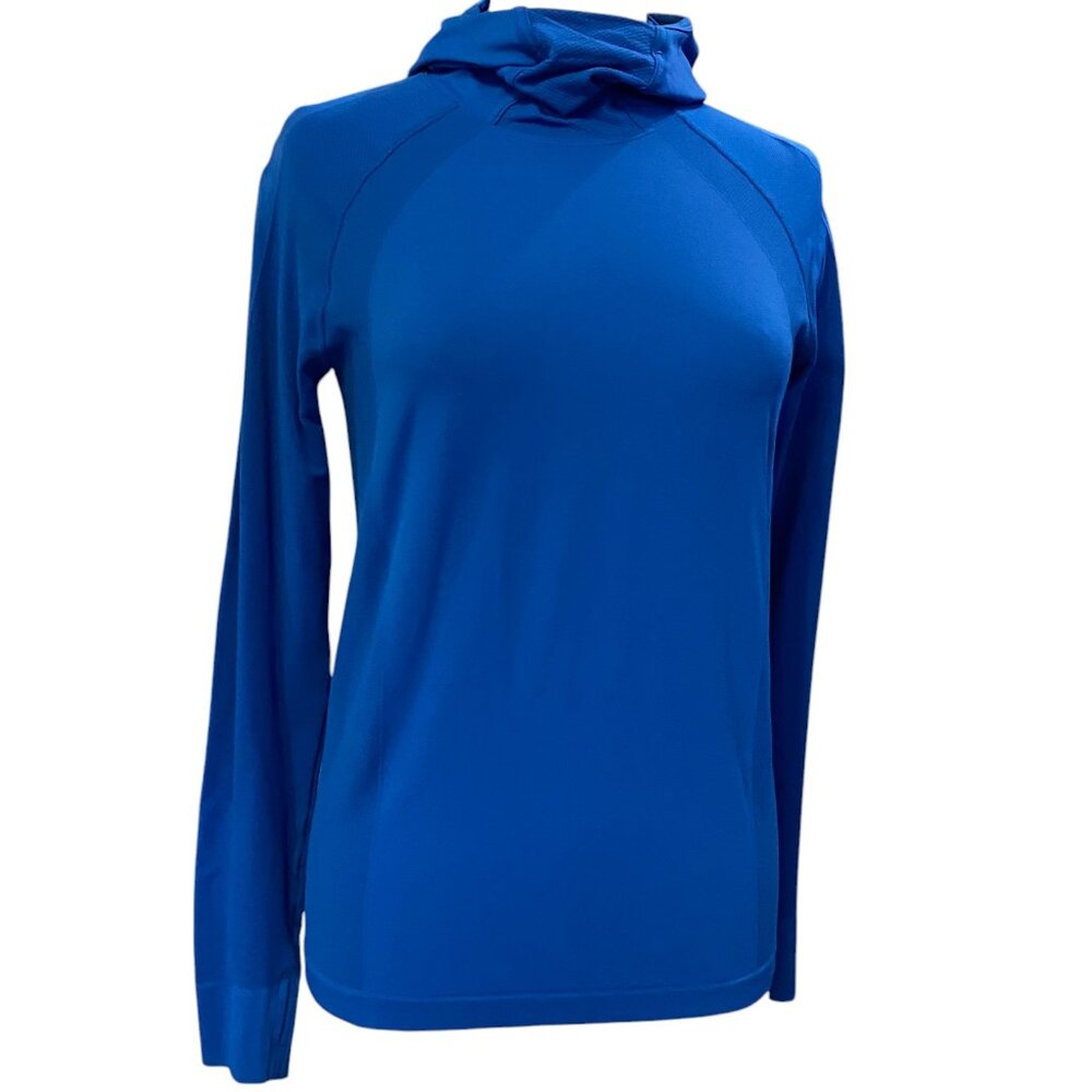 Sweaty Betty Athlete Hooded Long Sleeve Top Blue Gym Workout Activewear Sport-12